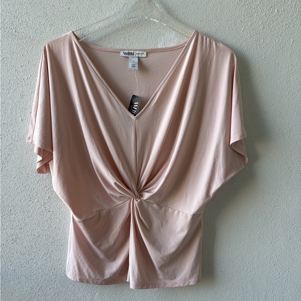 WHBM Large Ballet Pink Short Sleeve VNeck‎ Twist Top Office Career Travel Soft